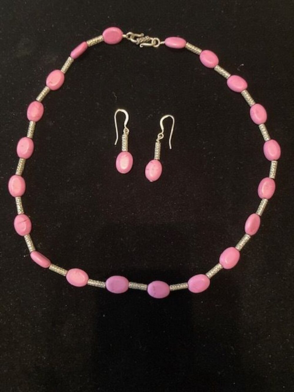 Pink and Silver Beaded Necklace and Earring Set